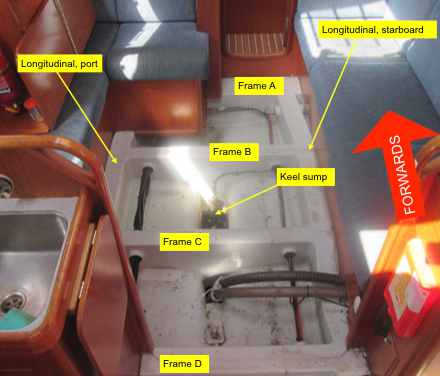 Damage of hull stiffening structure ofHull damage of GRP sailing yacht after running aground